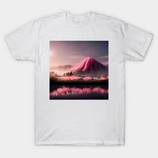 Mountain reflected in a body of water, the rose colored evening T-Shirt